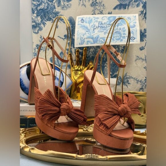 LOEFFLER RANDALL 🧿 NWOB Natalia Terracotta Organza Platform Sandals, Sz 7 - Picture 3 of 16